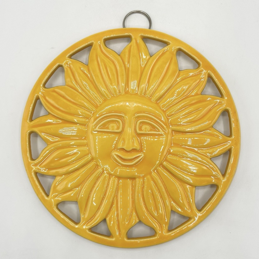 Sun Tangerine Sunface Sunflower Trivet Enameled Cast Iron Wall Decor ODI 2006